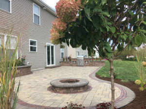 Firepit Round Outdoor Kitchen Curved Stone Jmt Landscapes Patio